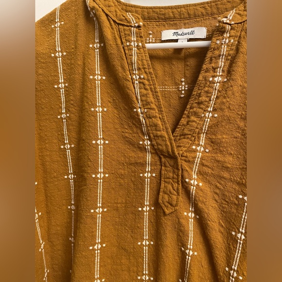 DONATING 2/7 Madewell Embroidered Mustard Colored V-Neck Top - Picture 3 of 6